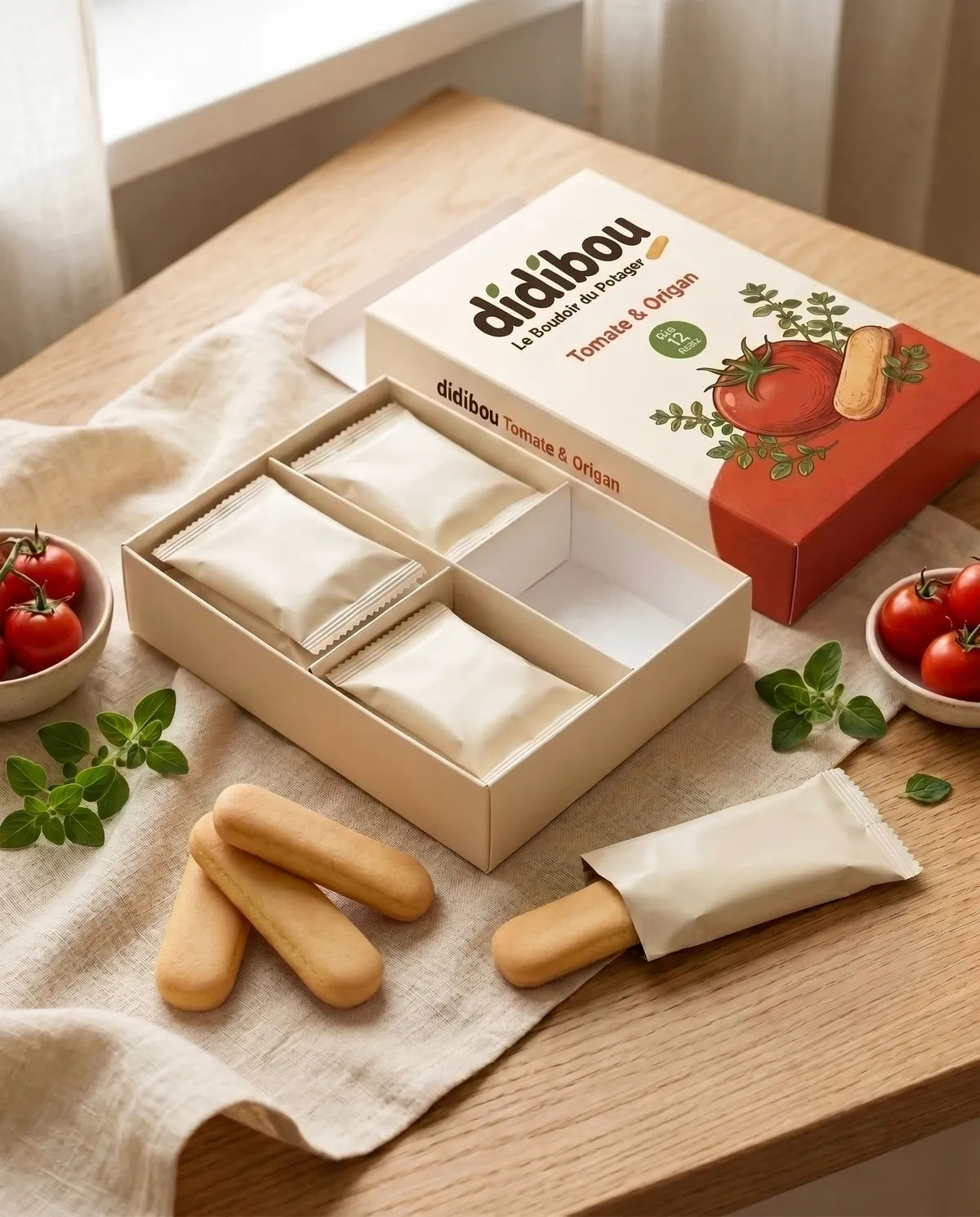 Boîte ouverte montrant les sachets fraîcheur scellés